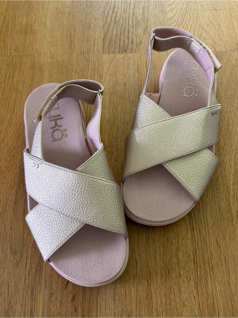 Ryka 8.5 WIDE Metallic Rose Pink Marvelous Open Toe Sandals
